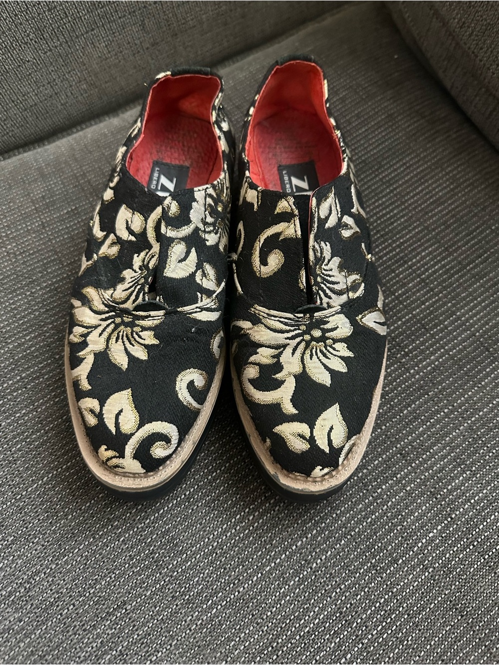 Zull black & gold floral platform loafers size M6